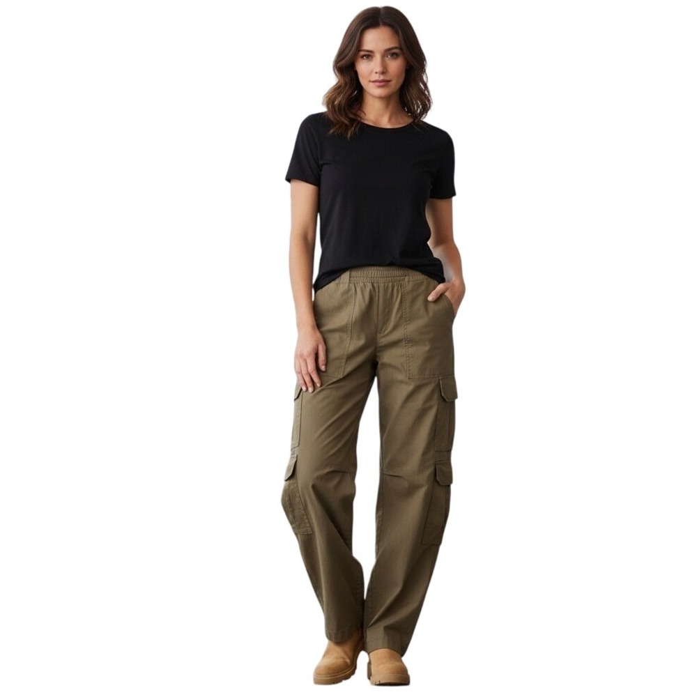 Escada Sport Woman's Cargo Pants‎ Khaki Wide Leg Utility Designer EU 44 US L NWT